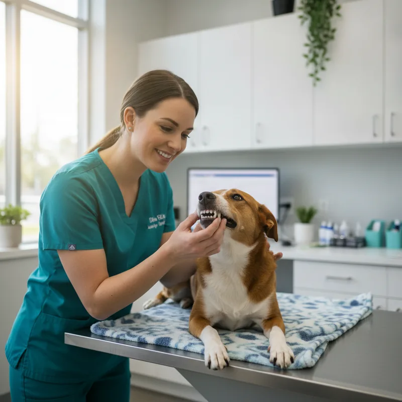 A veterinarian examining a dog's teeth at Briarwood Animal Hospital in Miami