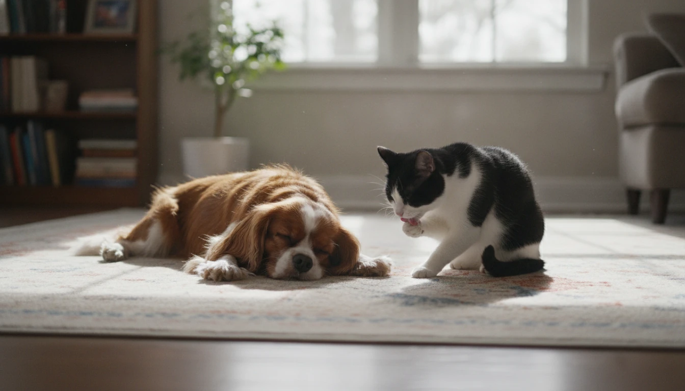 A relaxed dog and cat at home - Briarwood Animal Hospital dog and cat care in Miami