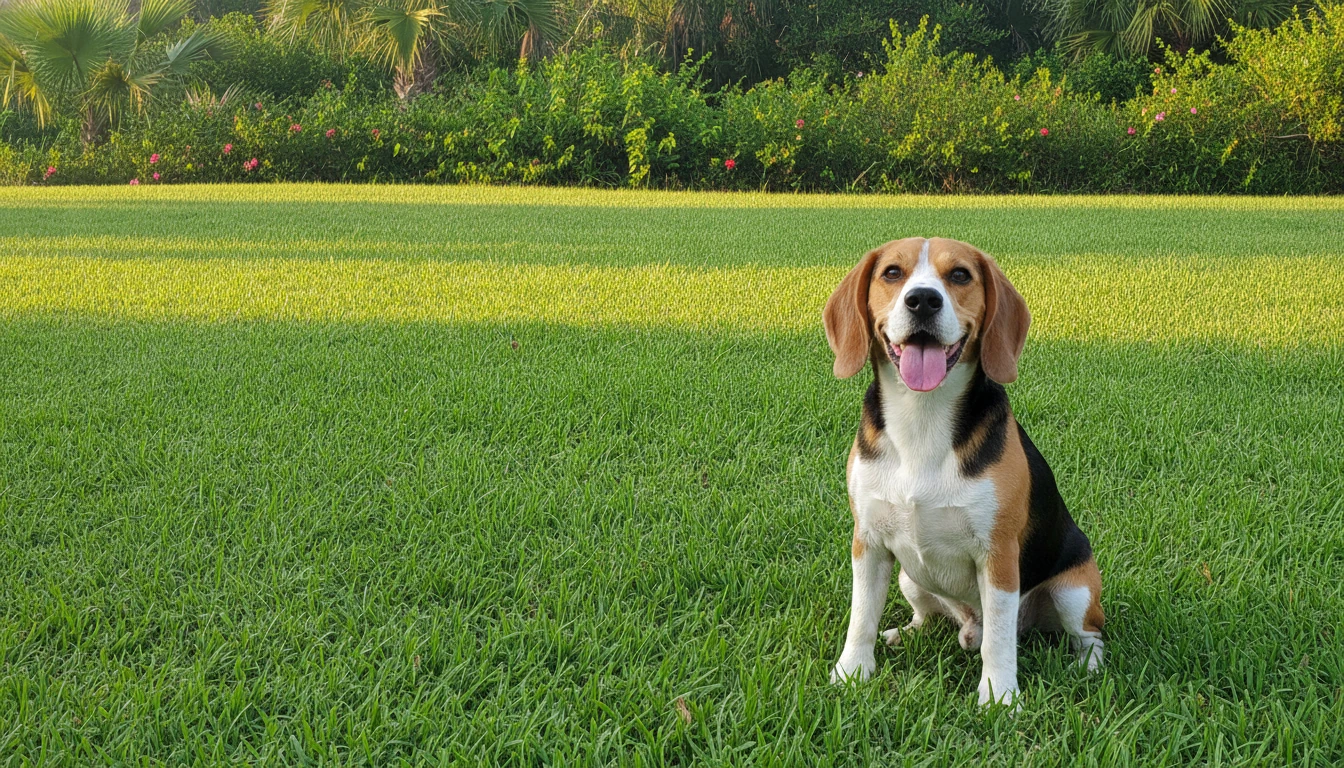 Happy beagle resting on the grass - Briarwood Animal Hospital in Miami