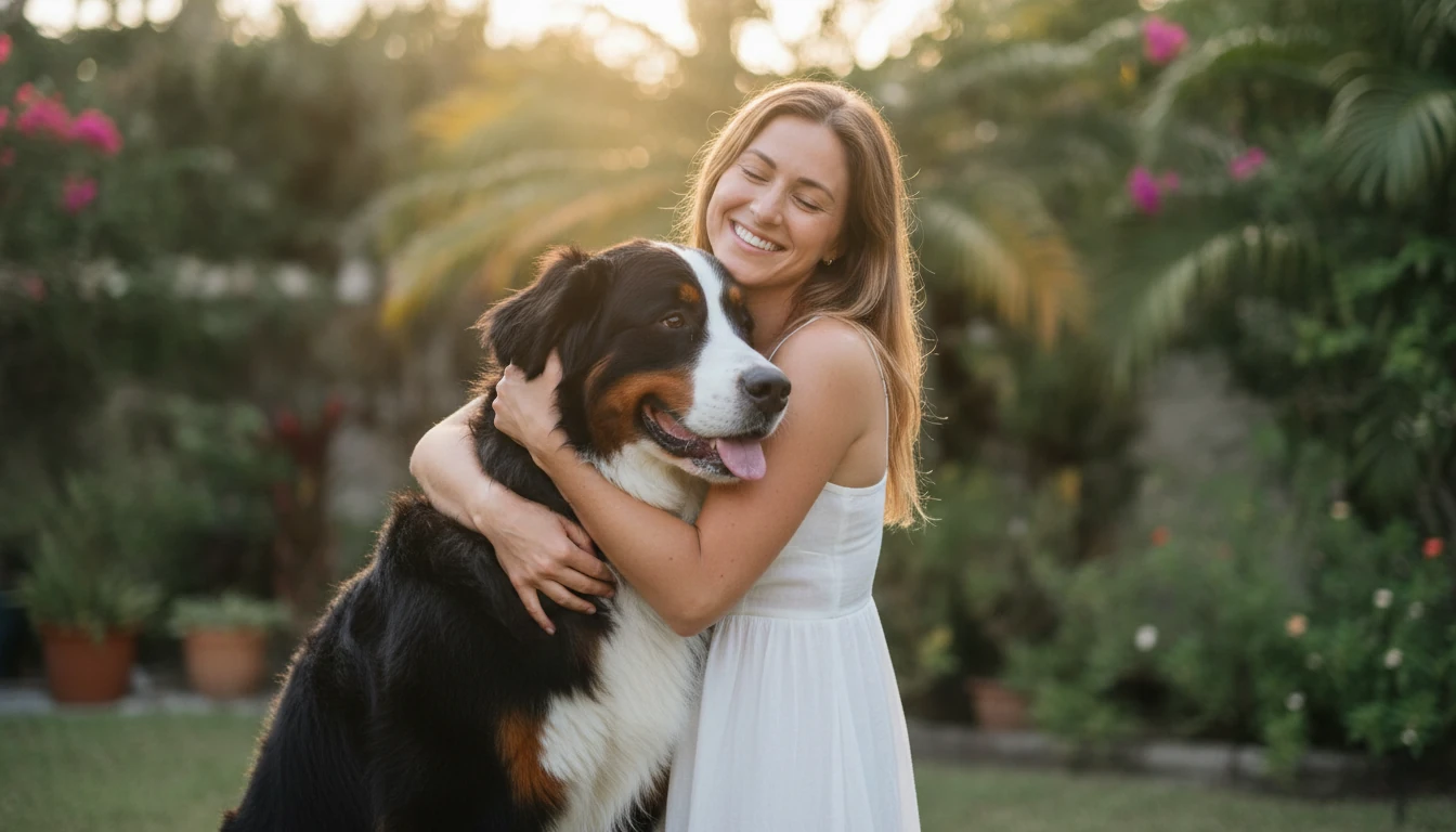 Happy client hugging her dog - Briarwood Animal Hospital in Miami